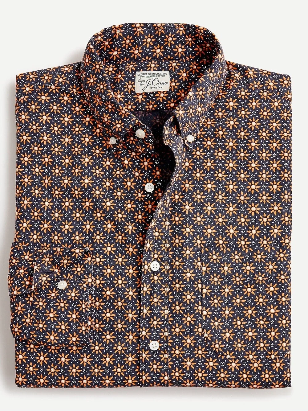 J. Crew Navy Button-Down Shirt‎ with Orange Floral Motif